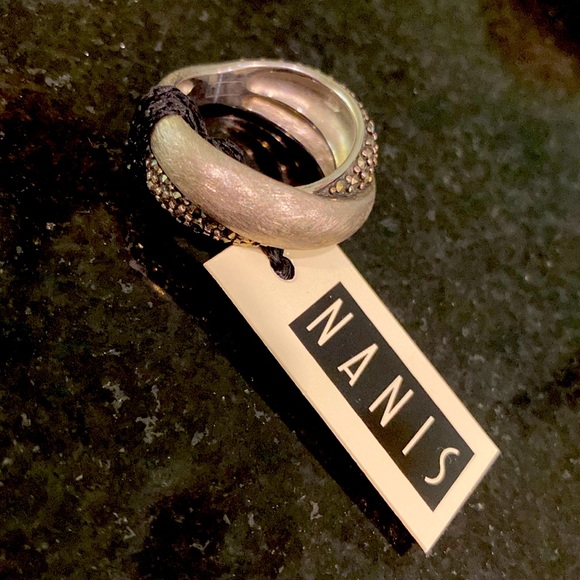 NWT NANIS Jewelers Brushed Sterling Silver and gemstone Cross Over Ring |Size 7 - Picture 4 of 13